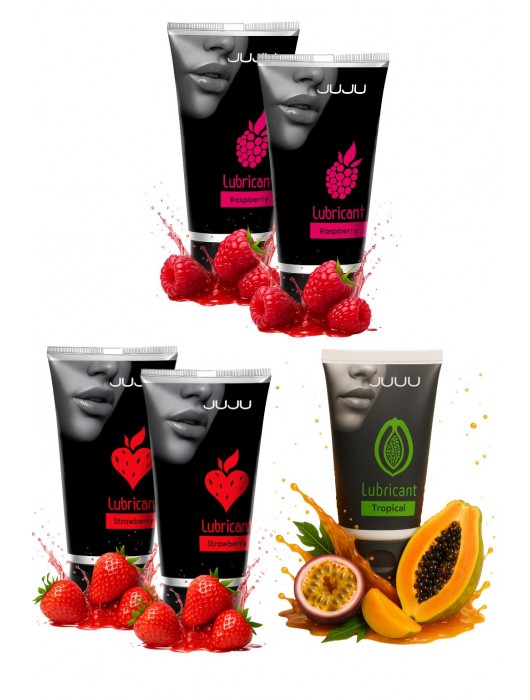 Набор из 5 съедобных лубрикантов JUJU (клубника х 2, малина х 2, тропические фрукты) - JuJu - купить с доставкой в Домодедово