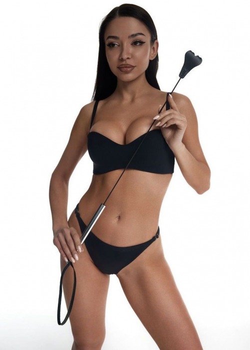 Стек с черным кожаным наконечником в виде сердца и металлической ручкой - 67 см. - Crazy Handmade - купить с доставкой в Домодедово