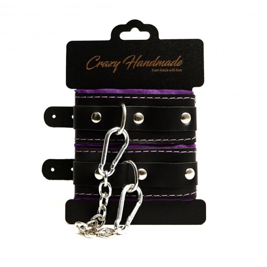 Черно-фиолетовые скругленные наручники с мягкой подкладкой - Crazy Handmade - купить с доставкой в Домодедово