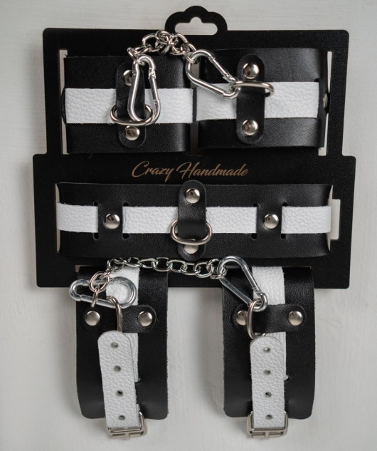 Набор фиксаторов из черной и белой натуральной кожи - Crazy Handmade - купить с доставкой в Домодедово