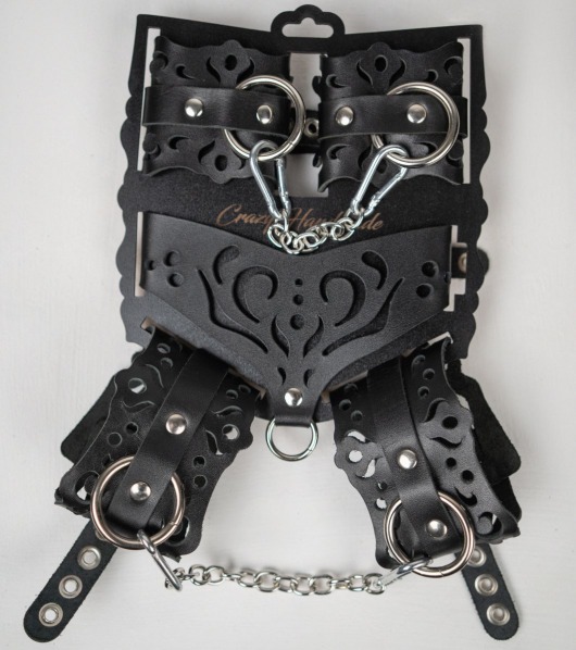 Черный ажурный кожаный набор фиксаций - Crazy Handmade - купить с доставкой в Домодедово