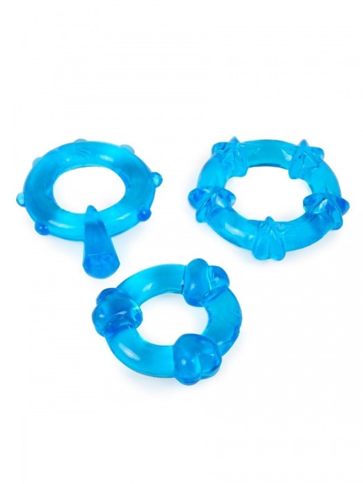 Набор из 3 синих эрекционных колец с различным рельефом - Erowoman-Eroman - в Домодедово купить с доставкой
