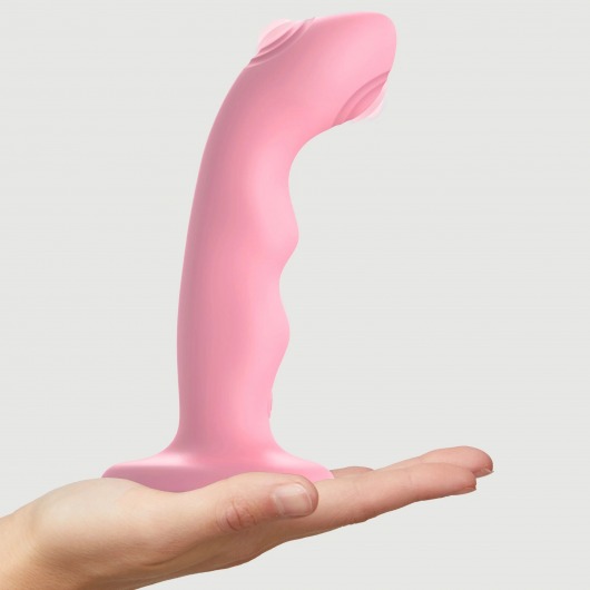 Розовая насадка-стимулятор Strap-On-Me Tapping Dildo Wave - Strap-on-me - купить с доставкой в Домодедово
