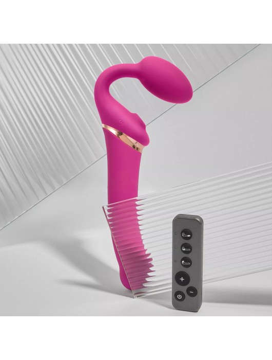 Ярко-розовый безремневой страпон Multi Orgasm Bendable Strap-On size XL с клиторальной стимуляцией - Strap-on-me - купить с доставкой в Домодедово