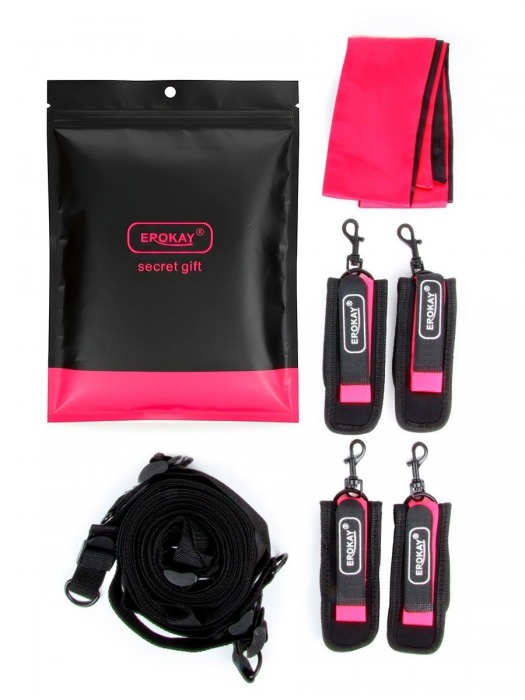 Черно-розовый эротический набор: фиксатор, оковы, наручники, повязка - Erokay - купить с доставкой в Домодедово