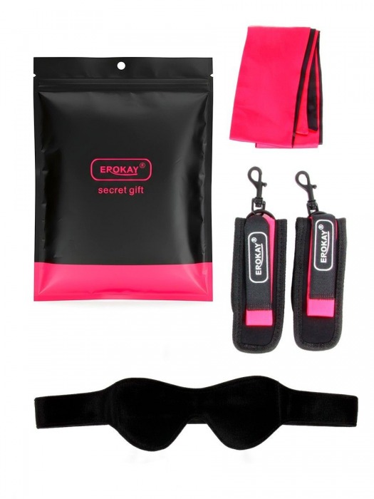 Черно-розовый эротический набор: маска, наручники и повязка - Erokay - купить с доставкой в Домодедово