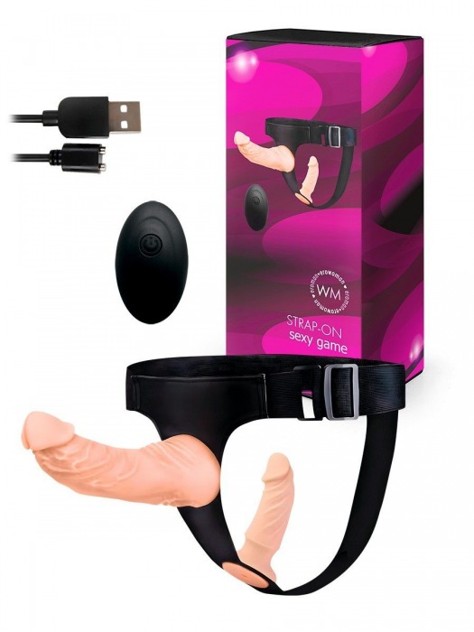 Женский страпон с 2 насадками, вибрацией и пультом ДУ - Erowoman-Eroman - купить с доставкой в Домодедово