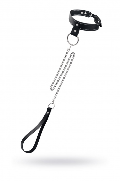 Черный узкий однослойный ошейник с серебристым поводком-цепочкой - Pecado - купить с доставкой в Домодедово