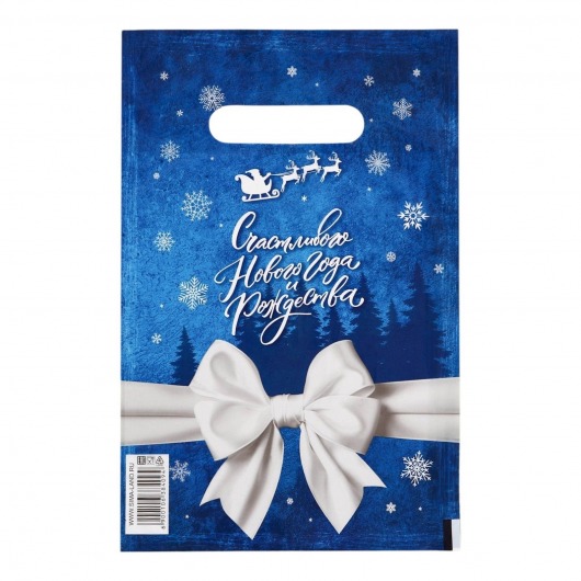 Сине-белый подарочный новогодний пакет с вырубной ручкой (20х30 см) - Сима-Ленд - купить с доставкой в Домодедово