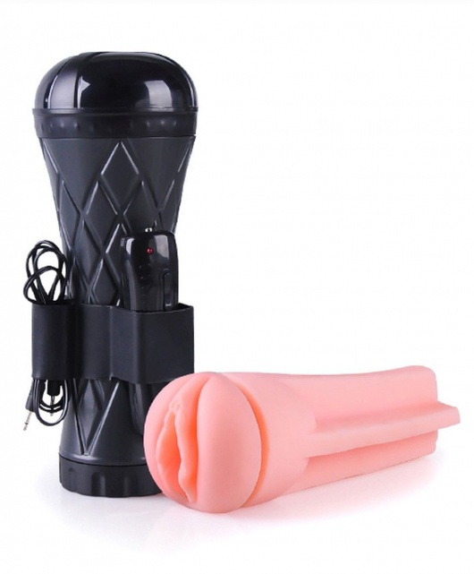Телесный мастурбатор-вагина в черной колбе с вибрацией - Boys of Toys - в Домодедово купить с доставкой