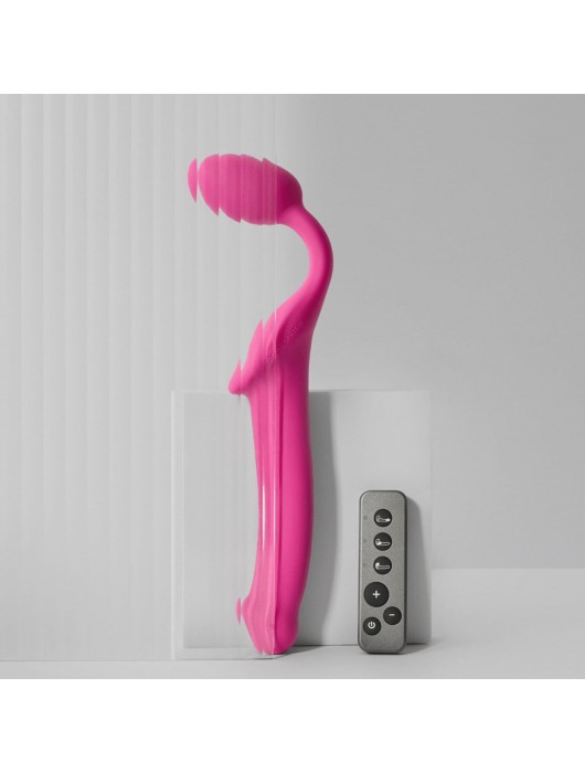 Ярко-розовый безремневой страпон Strap-on-me Vibrating Bendable Strap-On size M - Strap-on-me - купить с доставкой в Домодедово