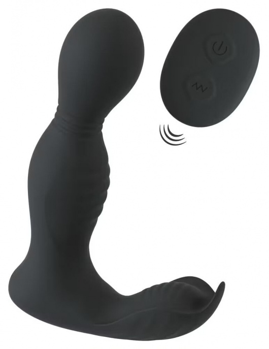 Черная анальная пробка с вибрацией, вращением и пультом ДУ RC Butt Plug with 2 Functions - Orion - в Домодедово купить с доставкой