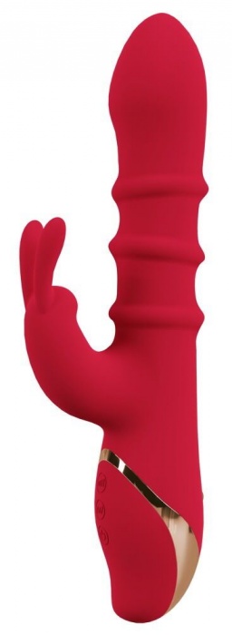 Красный вибратор-кролик с 3 подвижными кольцами Rabbit Vibrator with 3 Moving Rings - 23,7 см. - Orion