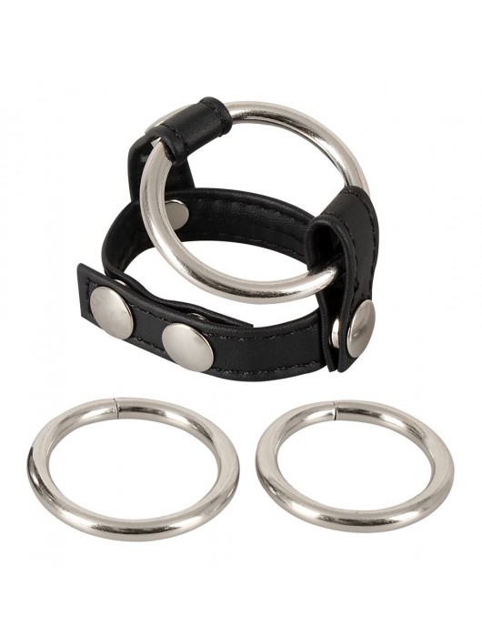 Подхват для мошонки с 3 съемными эрекционными кольцами Leder-Riemen - Orion - в Домодедово купить с доставкой