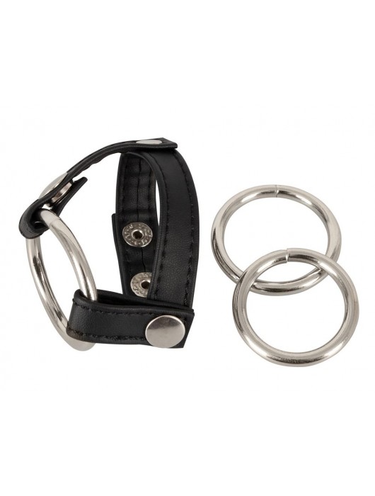 Подхват для мошонки с 3 съемными эрекционными кольцами Leder-Riemen - Orion - в Домодедово купить с доставкой