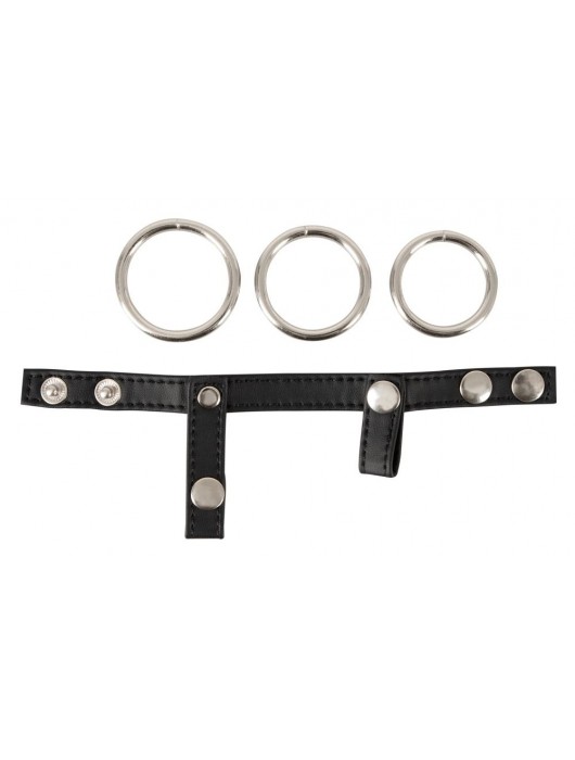 Подхват для мошонки с 3 съемными эрекционными кольцами Leder-Riemen - Orion - в Домодедово купить с доставкой