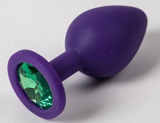 Фиолетовая силиконовая пробка с зеленым кристаллом - 9,5 см. - 4sexdreaM - купить с доставкой в Домодедово