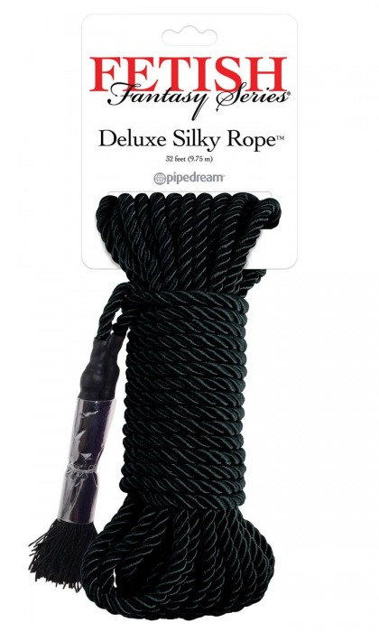Черная веревка для фиксации Deluxe Silky Rope - 9,75 м. - Pipedream - купить с доставкой в Домодедово