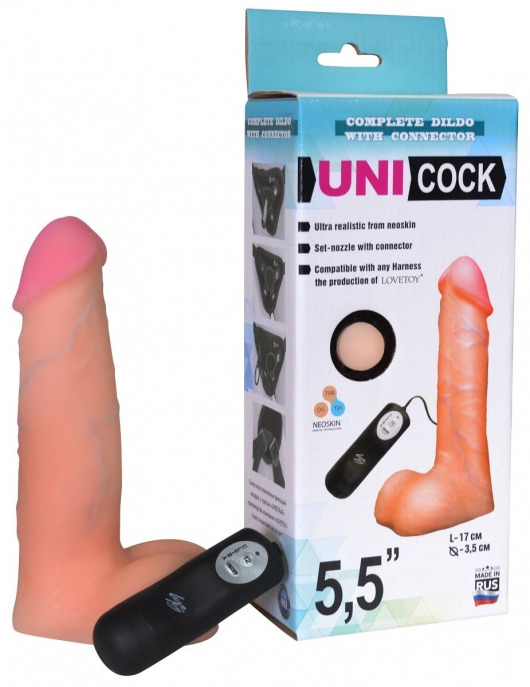 Фаллическая насадка Харнесс UNICOCK 5,5  с вибрацией - 17 см. - LOVETOY (А-Полимер) - купить с доставкой в Домодедово