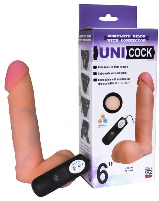 Фаллическая насадка Харнесс UNICOCK 6  с вибрацией - 18 см. - LOVETOY (А-Полимер) - купить с доставкой в Домодедово