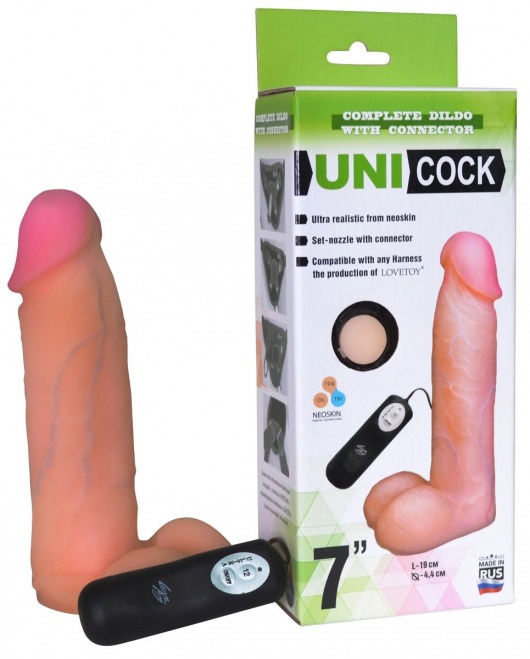 Фаллическая насадка Харнесс UNICOCK 7  с вибрацией - 19 см. - LOVETOY (А-Полимер) - купить с доставкой в Домодедово