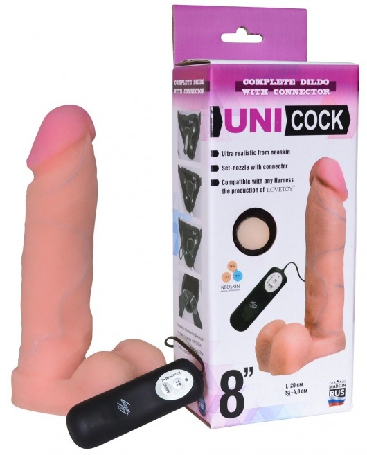 Фаллическая насадка Харнесс UNICOCK 8  с вибрацией - 20 см. - LOVETOY (А-Полимер) - купить с доставкой в Домодедово