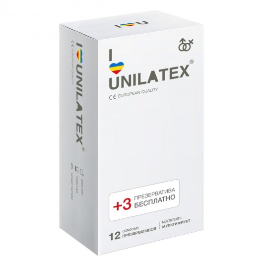 Разноцветные ароматизированные презервативы Unilatex Multifruit  - 12 шт. + 3 шт. в подарок - Unilatex - купить с доставкой в Домодедово