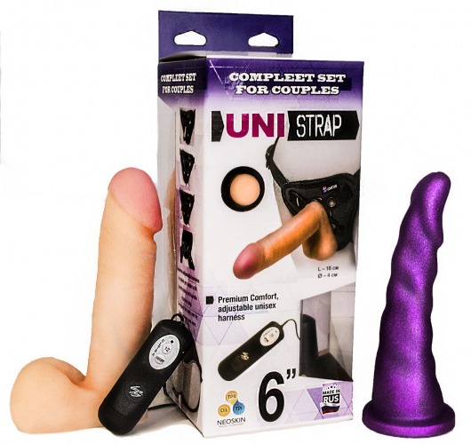 Вибрострапон с двумя насадками UniStrap - 18 и 18 см. - LOVETOY (А-Полимер) - купить с доставкой в Домодедово