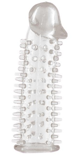 Прозрачная насадка на половой член с закрытой головкой и шипами - 12,5 см. - Toyfa Basic - в Домодедово купить с доставкой