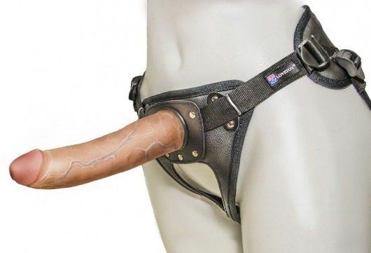 Насадка-фаллоимитатор на кожаных трусиках Harness Ultra Realistic 7  - 18 см. - LOVETOY (А-Полимер) - купить с доставкой в Домодедово