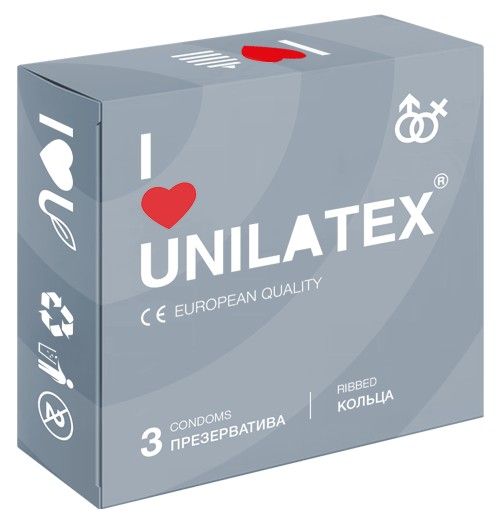 Презервативы с рёбрами Unilatex Ribbed - 3 шт. - Unilatex - купить с доставкой в Домодедово