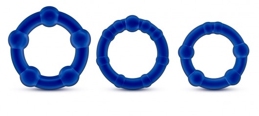 Набор из 3 синих эрекционных колец Stay Hard Beaded Cockrings - Blush Novelties - в Домодедово купить с доставкой