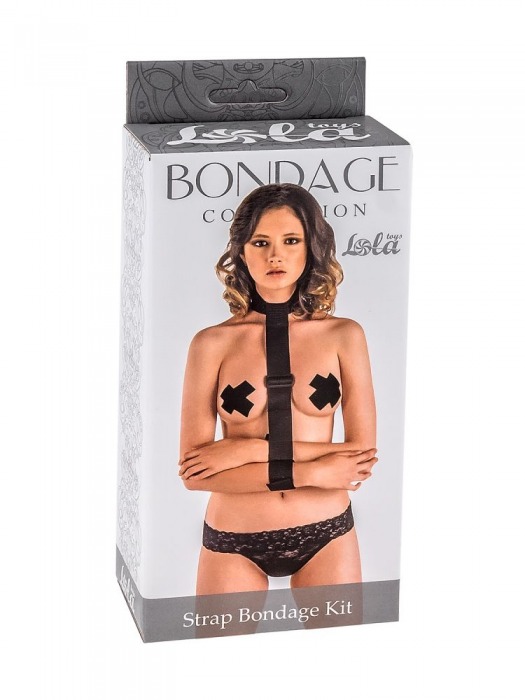 Ошейник с длинной лентой и наручниками Strap Bondage Kit Plus Size - Lola Games - купить с доставкой в Домодедово