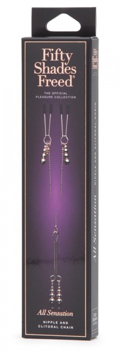 Золотистые зажимы для сосков и клитора All Sensation Nipple and Clitoral Chain - Fifty Shades of Grey - купить с доставкой в Домодедово