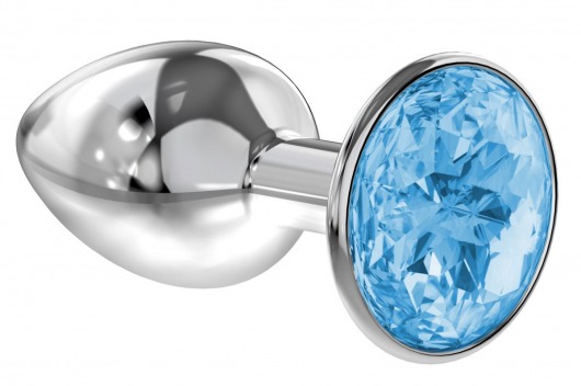 Малая серебристая анальная пробка Diamond Light blue Sparkle Small с голубым кристаллом - 7 см. - Lola Games - купить с доставкой в Домодедово