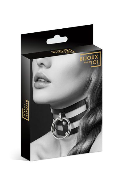 Чёрный тройной чокер с большим кольцом - Bijoux Pour Toi - купить с доставкой в Домодедово