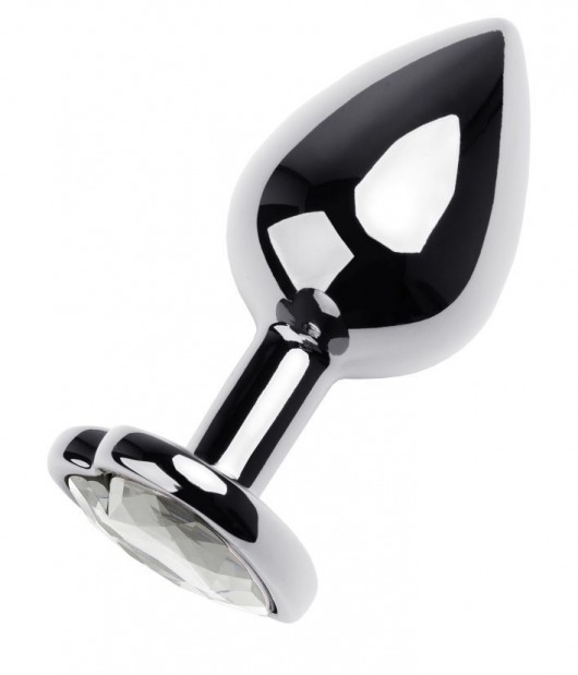 Серебристая анальная пробка с прозрачным кристаллом-сердцем - 8 см. - ToyFa - купить с доставкой в Домодедово