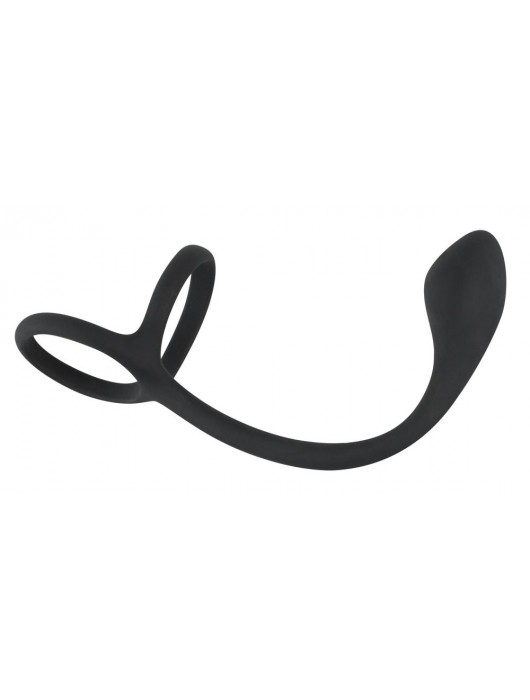 Эрекционное кольцо с утяжкой на мошонку и анальным плаг Black Velvets - Orion - в Домодедово купить с доставкой