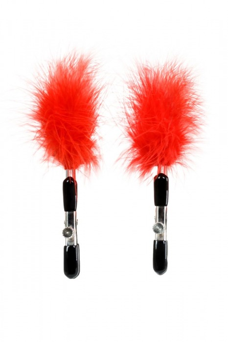 Зажимы для сосков с красным пухом Theatre - ToyFa - купить с доставкой в Домодедово