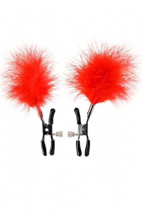 Зажимы для сосков с красным пухом Theatre - ToyFa - купить с доставкой в Домодедово