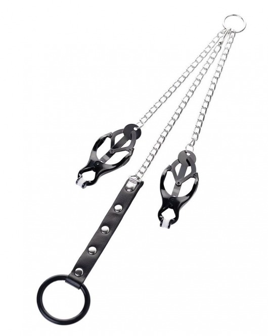 Черно-серебристые зажимы для сосков с кольцом для пениса TOYFA Metal - ToyFa - купить с доставкой в Домодедово